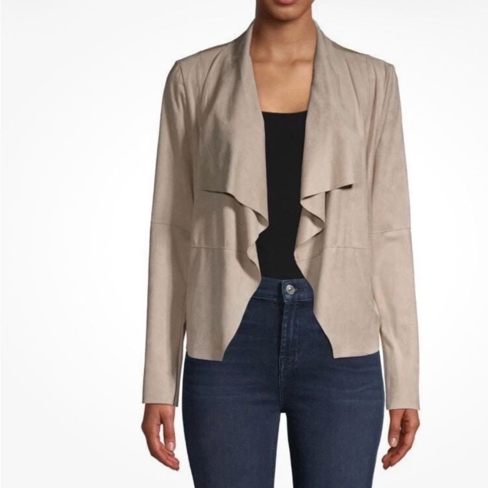Bagatelle  SOFT Faux Suede Waterfall Jacket w/ Faux Leather Sleeves Beige Small - Picture 11 of 11